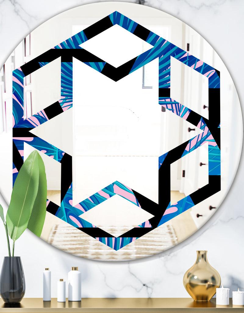 DesignQ Retro Floral Pattern XIV - Modern Round or Oval Wall Mirror - Hexagon Star