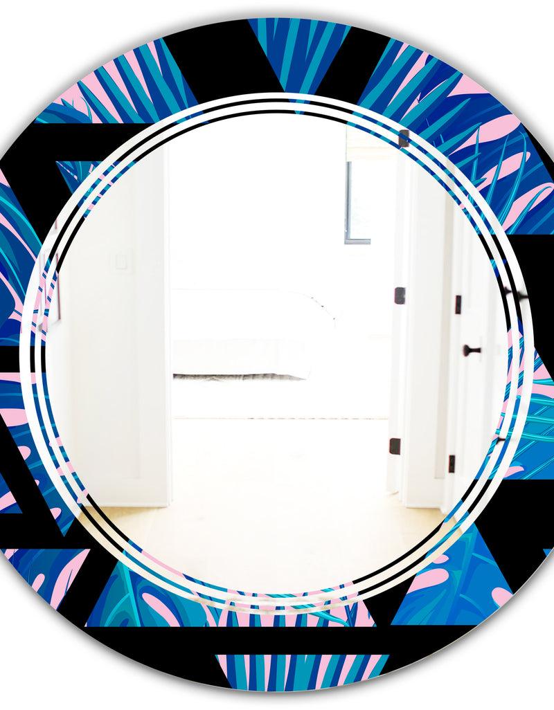 DesignQ Retro Floral Pattern XIV - Modern Round Or Oval Wall Mirror - Triple C