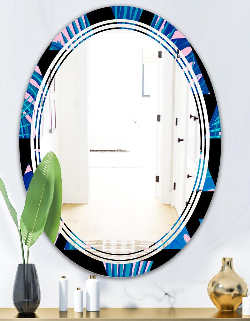 DesignQ Retro Floral Pattern XIV - Modern Round Or Oval Wall Mirror - Triple C
