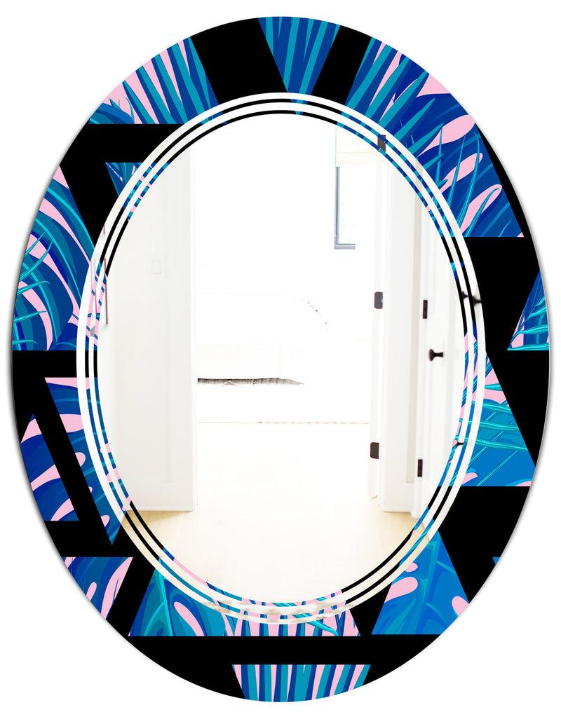 DesignQ Retro Floral Pattern XIV - Modern Round Or Oval Wall Mirror - Triple C