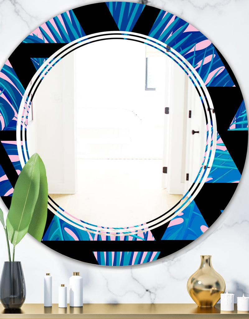 DesignQ Retro Floral Pattern XIV - Modern Round or Oval Wall Mirror - Triple C