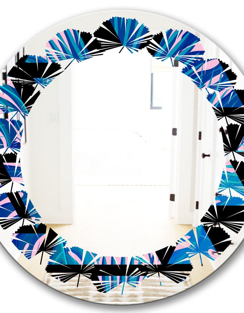 DesignQ Retro Floral Pattern XIV - Modern Round Or Oval Wall Mirror - Leaves