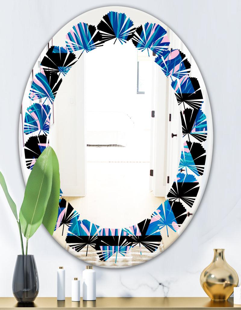 DesignQ Retro Floral Pattern XIV - Modern Round Or Oval Wall Mirror - Leaves