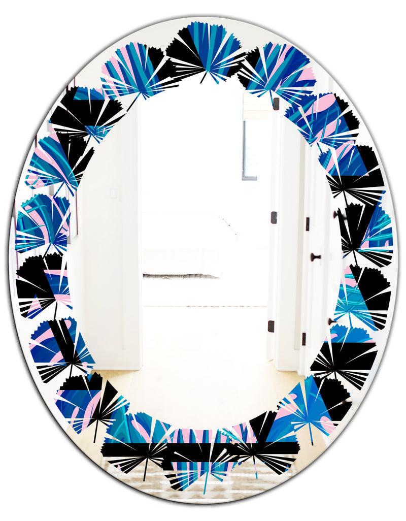 DesignQ Retro Floral Pattern XIV - Modern Round Or Oval Wall Mirror - Leaves