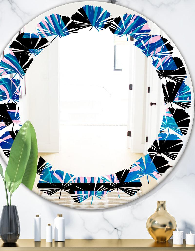 DesignQ Retro Floral Pattern XIV - Modern Round or Oval Wall Mirror - Leaves