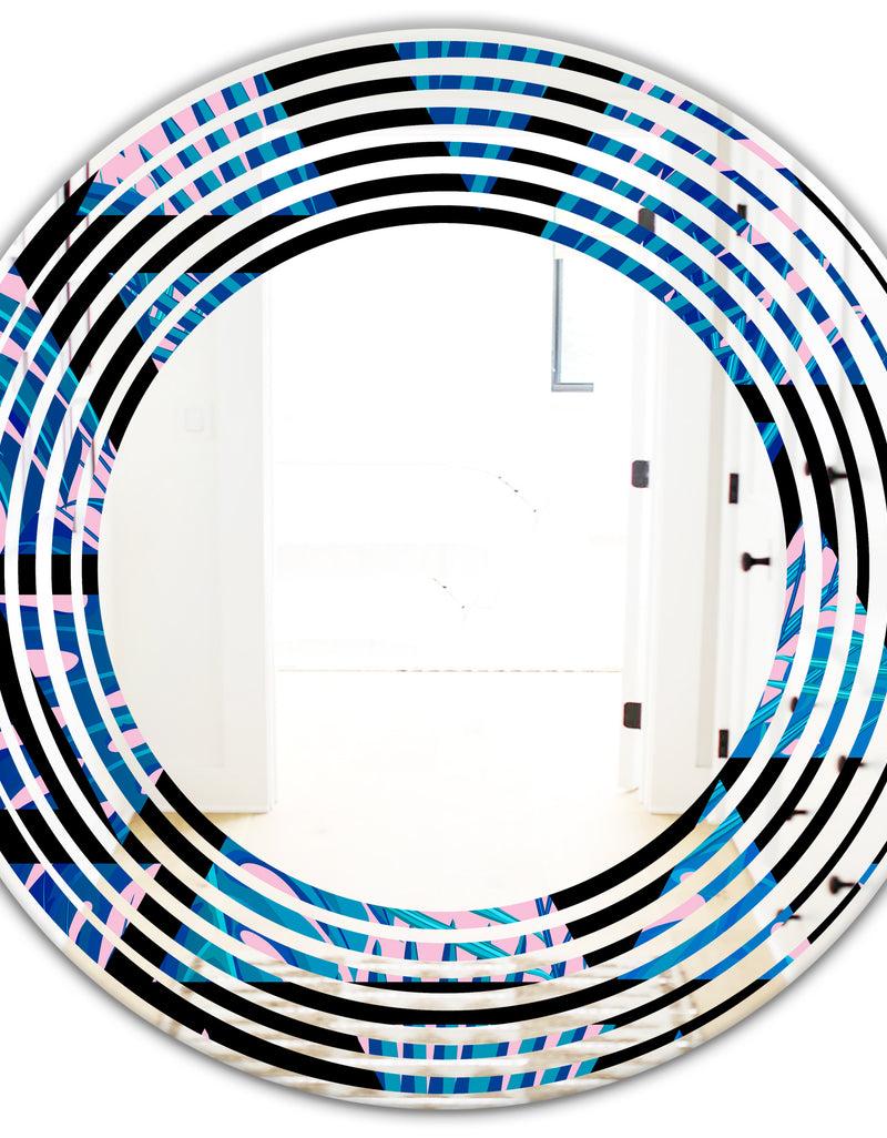 DesignQ Retro Floral Pattern XIV - Modern Round Or Oval Wall Mirror - Wave