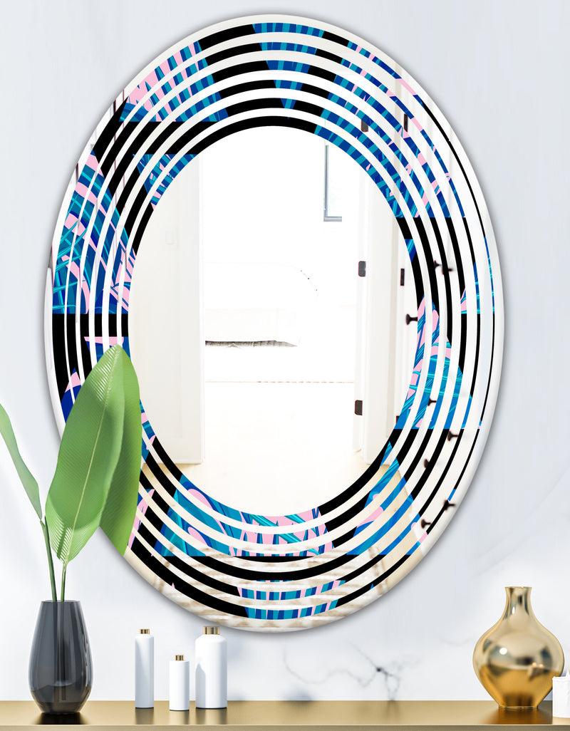 DesignQ Retro Floral Pattern XIV - Modern Round Or Oval Wall Mirror - Wave