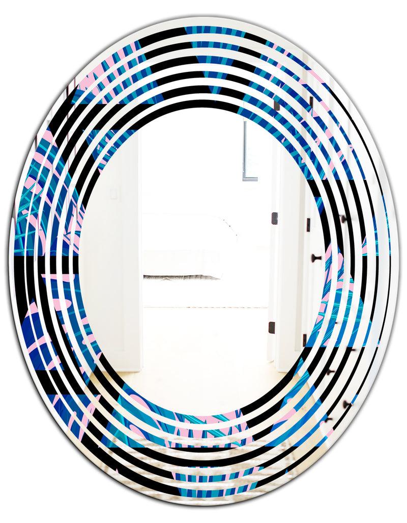 DesignQ Retro Floral Pattern XIV - Modern Round Or Oval Wall Mirror - Wave