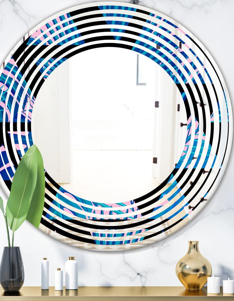 DesignQ Retro Floral Pattern XIV - Modern Round or Oval Wall Mirror - Wave
