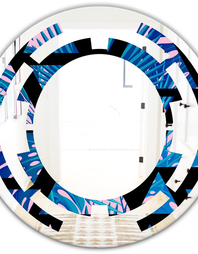 DesignQ Retro Floral Pattern XIV - Modern Round Or Oval Wall Mirror - Space