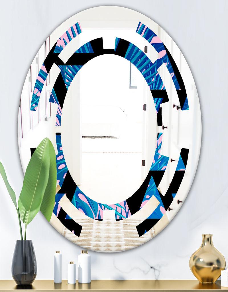 DesignQ Retro Floral Pattern XIV - Modern Round Or Oval Wall Mirror - Space