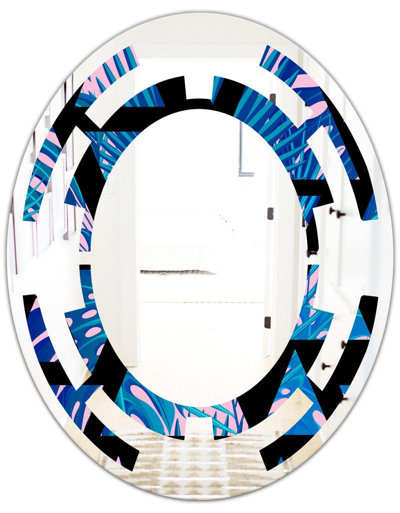 DesignQ Retro Floral Pattern XIV - Modern Round Or Oval Wall Mirror - Space