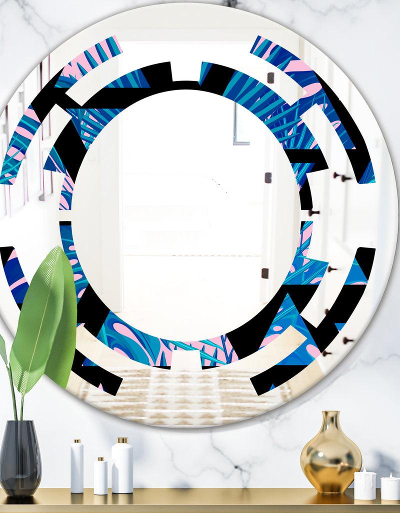 DesignQ Retro Floral Pattern XIV - Modern Round or Oval Wall Mirror - Space