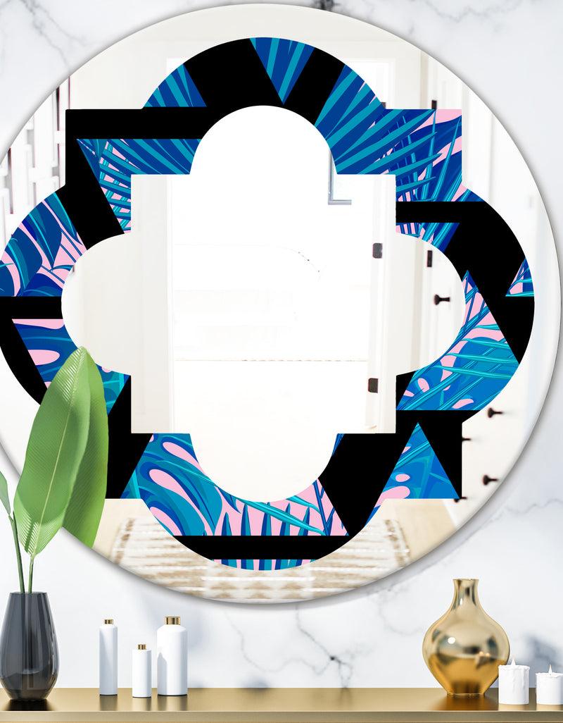 DesignQ Retro Floral Pattern XIV - Modern Round or Oval Wall Mirror - Quatrefoil