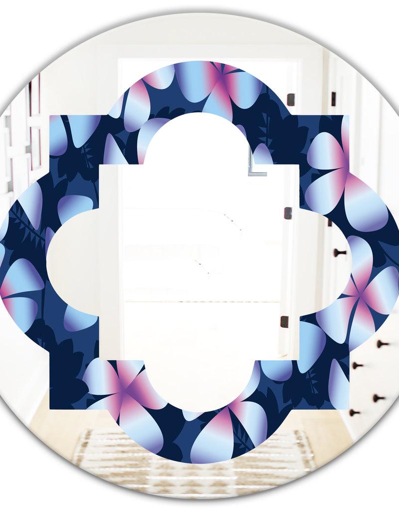 DesignQ Retro Frangipani Flowers - Modern Round Or Oval Wall Mirror - Quatrefoil