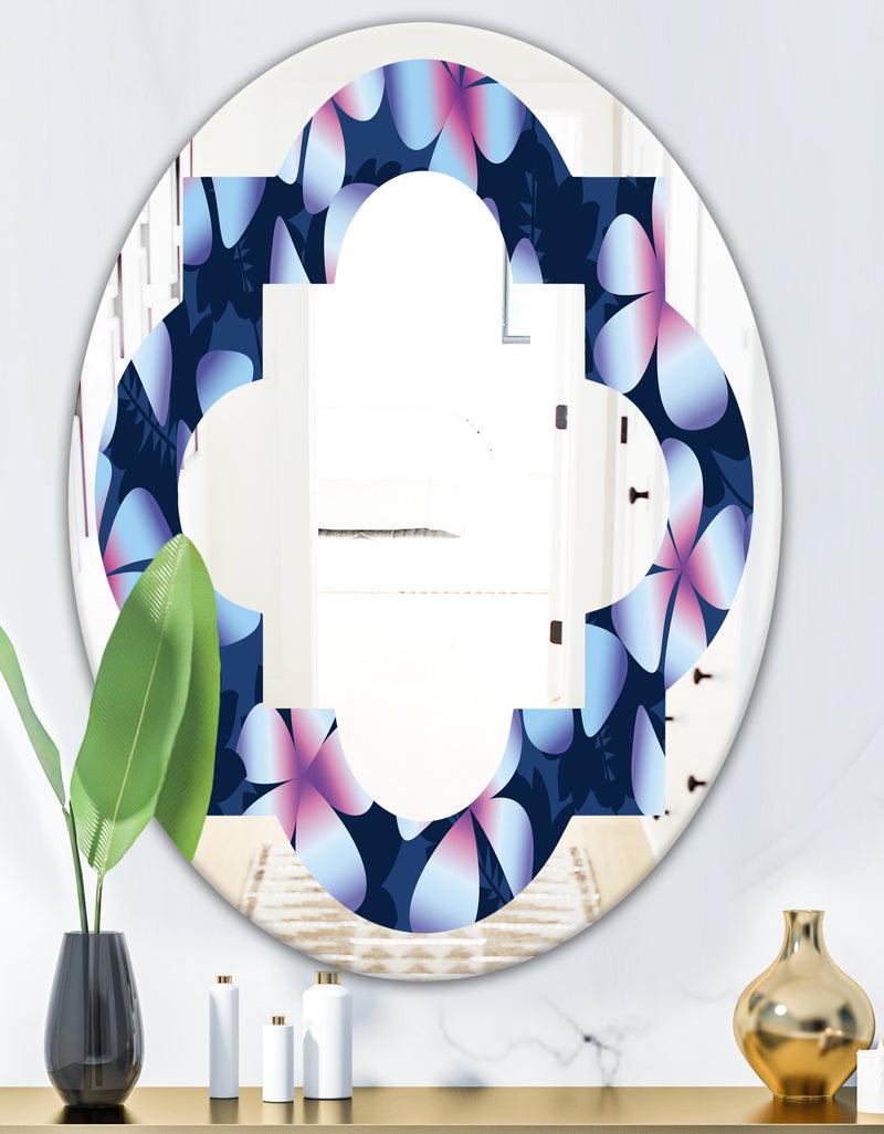 DesignQ Retro Frangipani Flowers - Modern Round Or Oval Wall Mirror - Quatrefoil