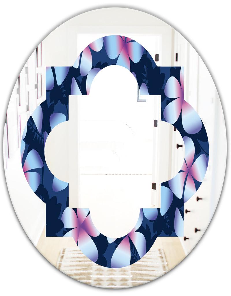 DesignQ Retro Frangipani Flowers - Modern Round Or Oval Wall Mirror - Quatrefoil