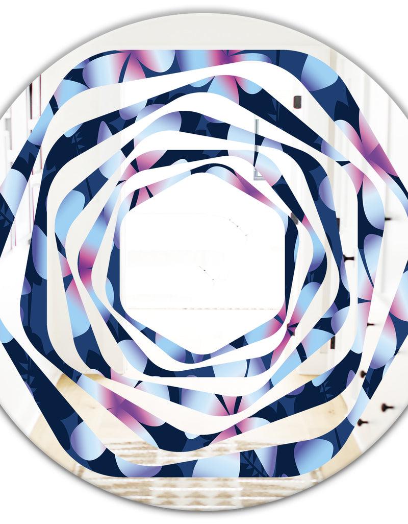 DesignQ Retro Frangipani Flowers - Modern Round Or Oval Wall Mirror - Whirl