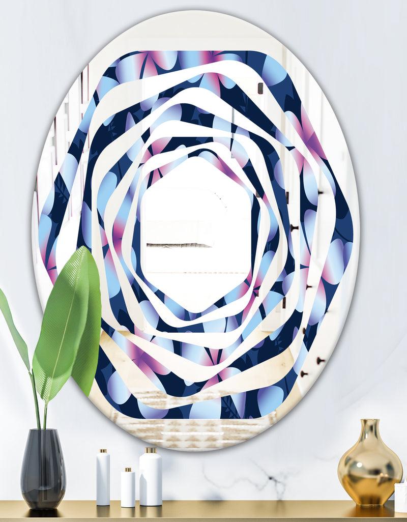 DesignQ Retro Frangipani Flowers - Modern Round Or Oval Wall Mirror - Whirl