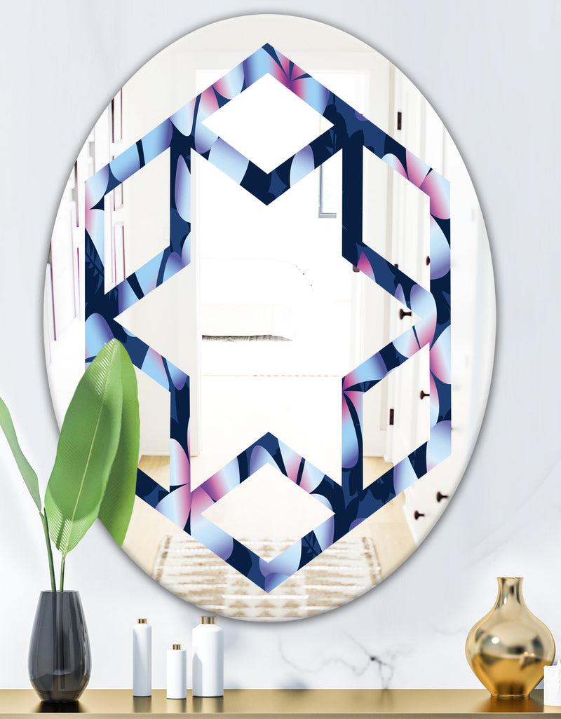 DesignQ Retro Frangipani Flowers - Modern Round Or Oval Wall Mirror - Hexagon Star
