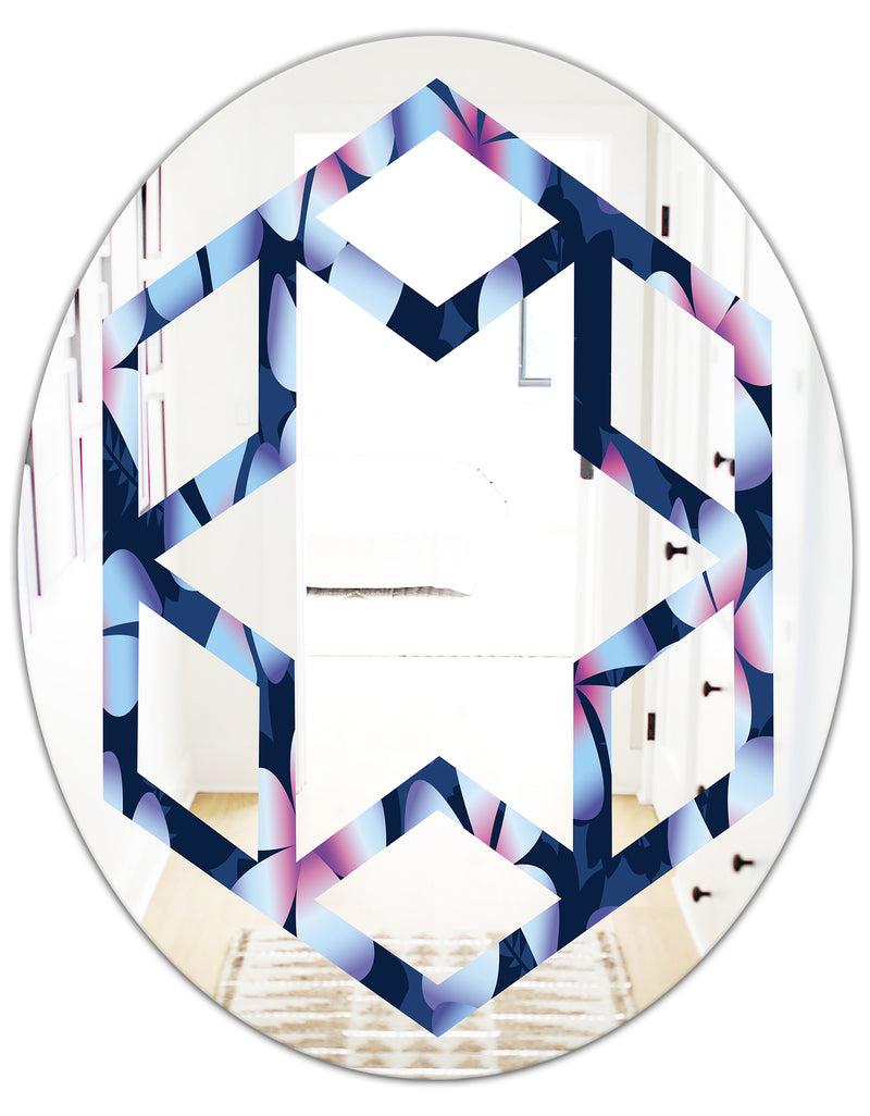 DesignQ Retro Frangipani Flowers - Modern Round Or Oval Wall Mirror - Hexagon Star