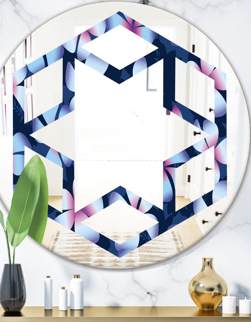 DesignQ Retro Frangipani Flowers - Modern Round or Oval Wall Mirror - Hexagon Star