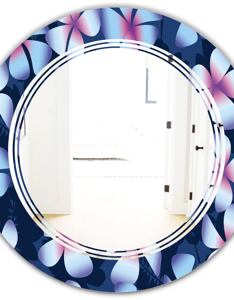 DesignQ Retro Frangipani Flowers - Modern Round Or Oval Wall Mirror - Triple C