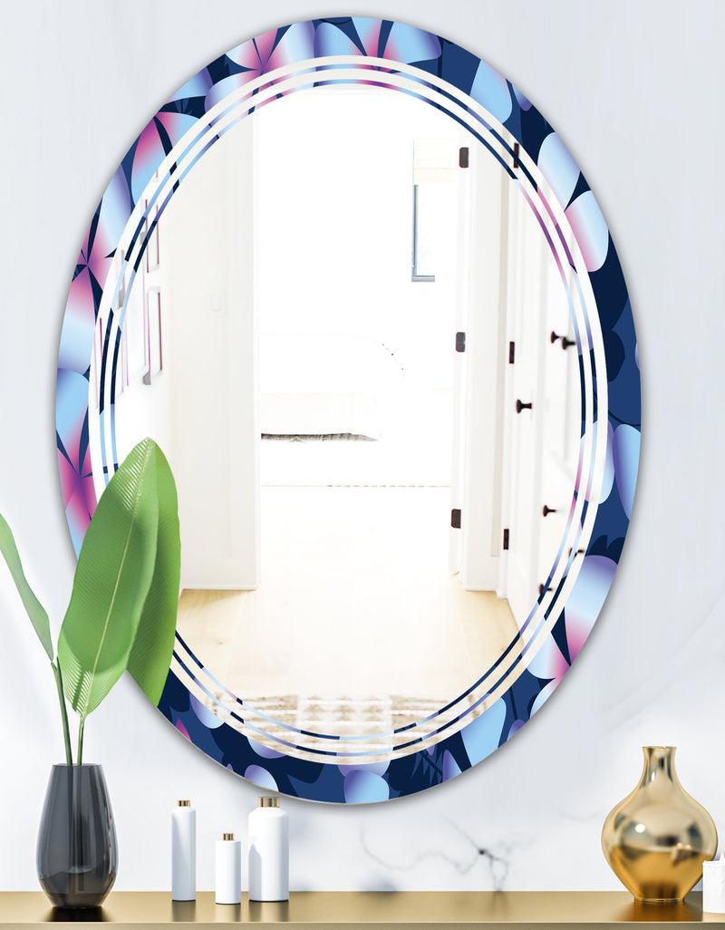 DesignQ Retro Frangipani Flowers - Modern Round Or Oval Wall Mirror - Triple C