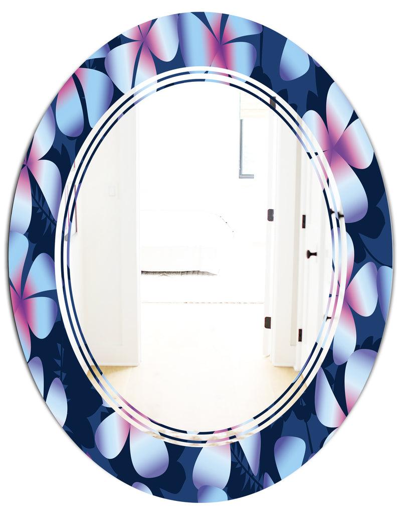 DesignQ Retro Frangipani Flowers - Modern Round Or Oval Wall Mirror - Triple C