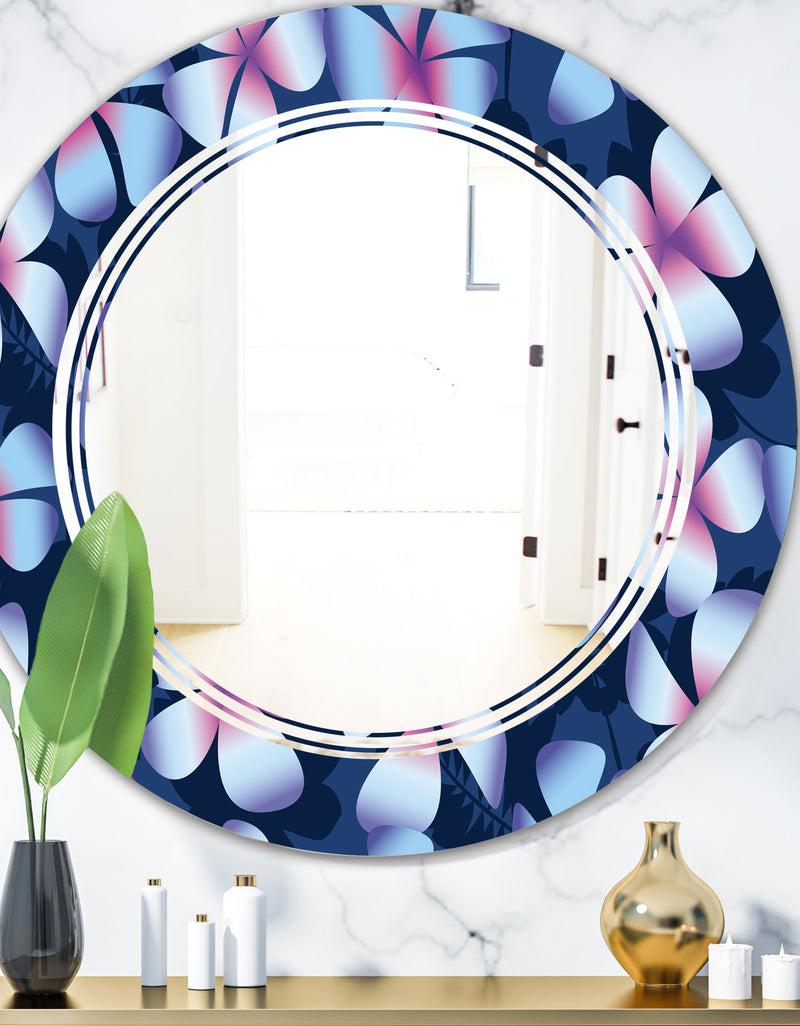 DesignQ Retro Frangipani Flowers - Modern Round or Oval Wall Mirror - Triple C