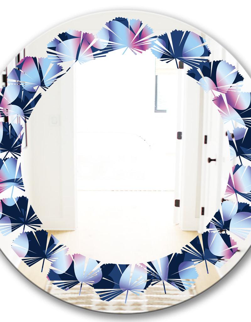 DesignQ Retro Frangipani Flowers - Modern Round Or Oval Wall Mirror - Leaves