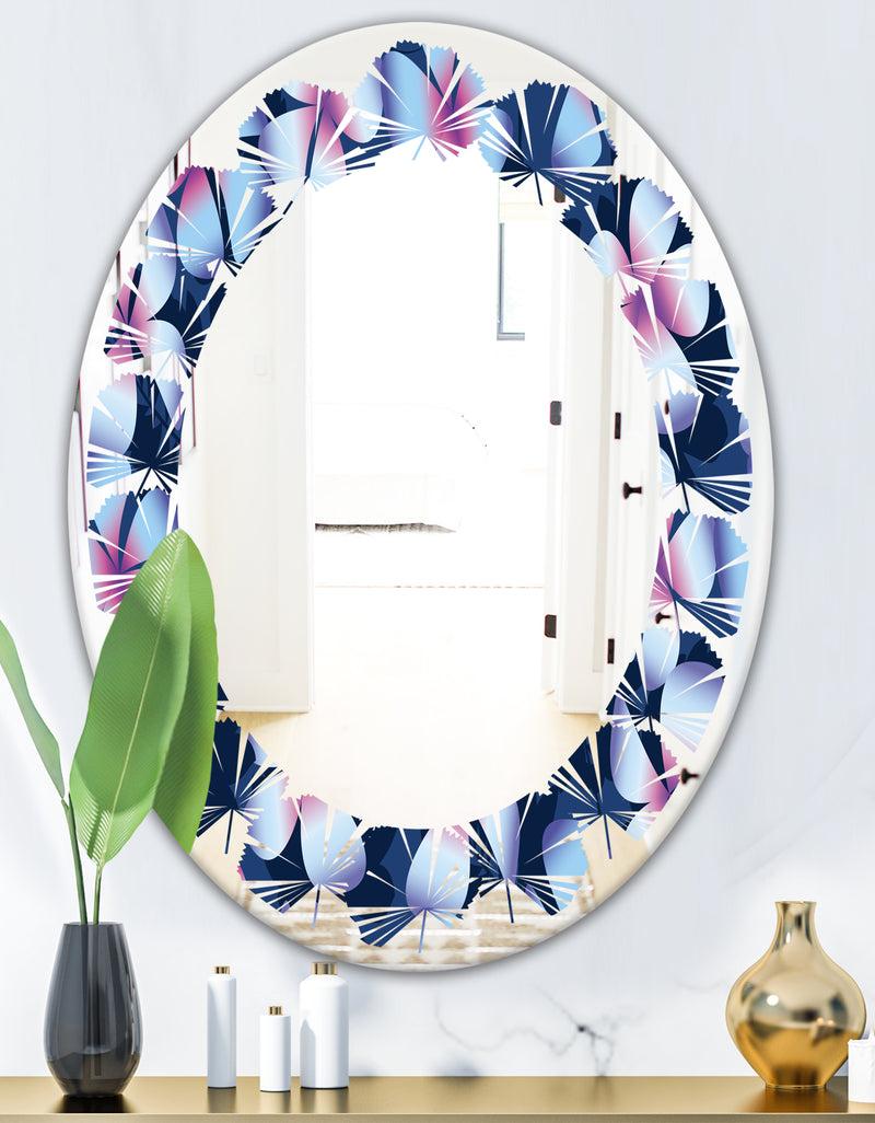 DesignQ Retro Frangipani Flowers - Modern Round Or Oval Wall Mirror - Leaves