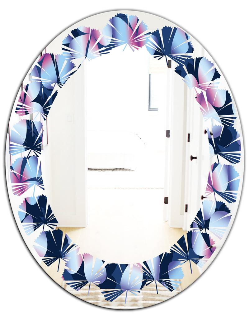 DesignQ Retro Frangipani Flowers - Modern Round Or Oval Wall Mirror - Leaves
