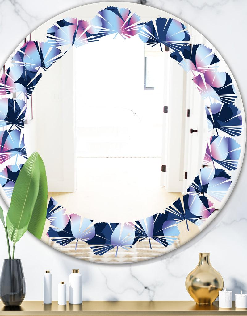 DesignQ Retro Frangipani Flowers - Modern Round or Oval Wall Mirror - Leaves