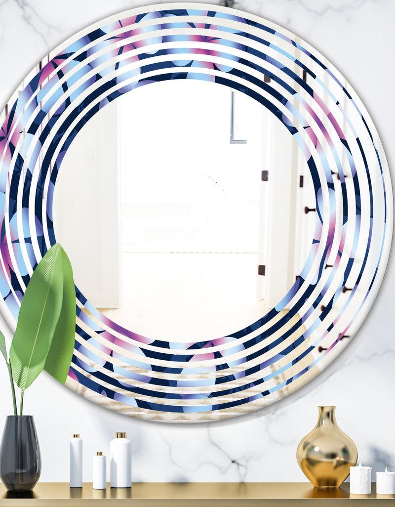 DesignQ Retro Frangipani Flowers - Modern Round or Oval Wall Mirror - Wave