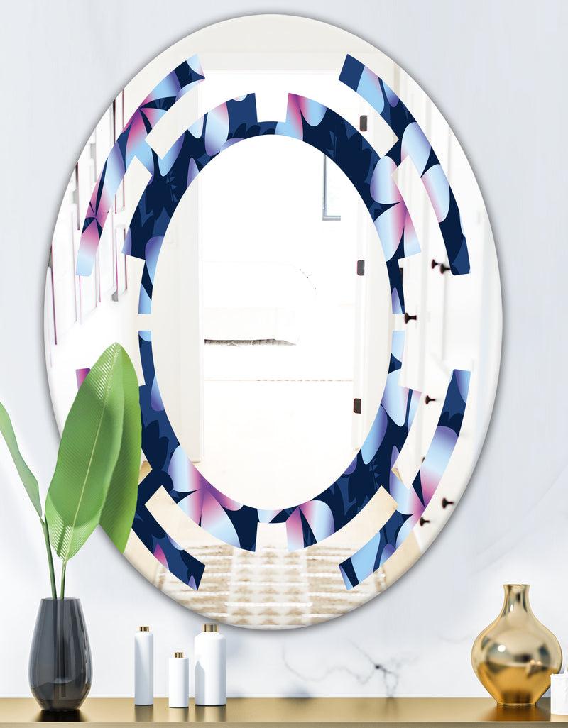 DesignQ Retro Frangipani Flowers - Modern Round Or Oval Wall Mirror - Space