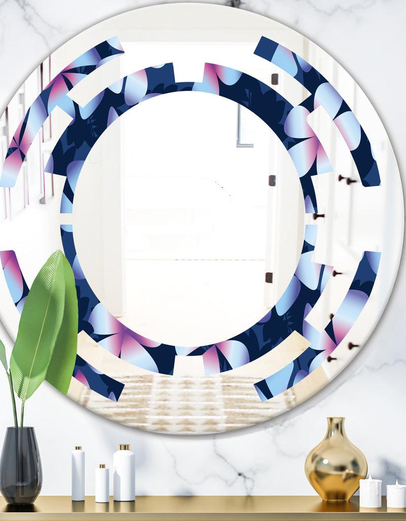 DesignQ Retro Frangipani Flowers - Modern Round or Oval Wall Mirror - Space