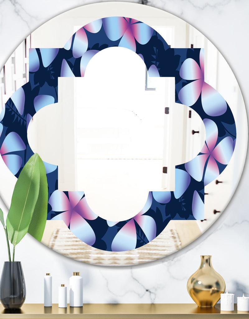 DesignQ Retro Frangipani Flowers - Modern Round or Oval Wall Mirror - Quatrefoil