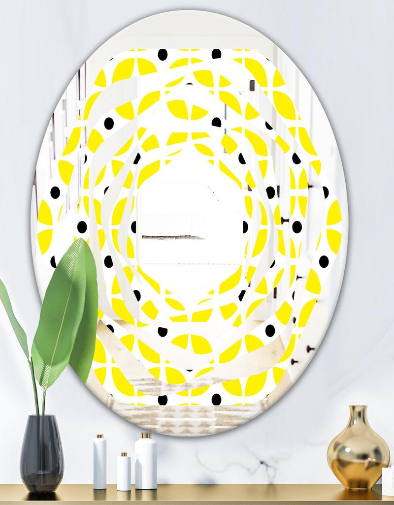 DesignQ Retro Geometric Design I - Modern Round Or Oval Wall Mirror - Whirl