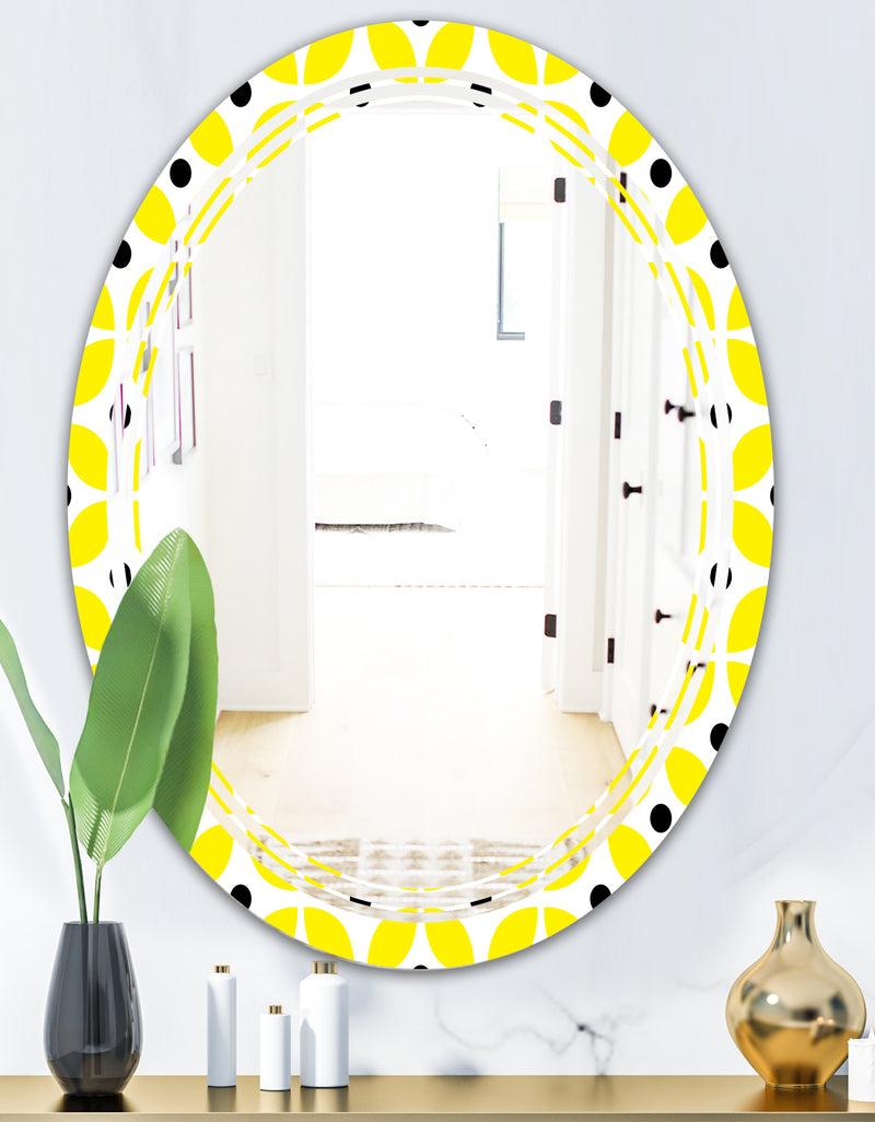 DesignQ Retro Geometric Design I - Modern Round Or Oval Wall Mirror - Triple C