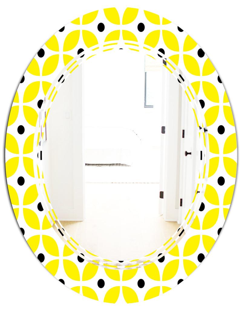 DesignQ Retro Geometric Design I - Modern Round Or Oval Wall Mirror - Triple C