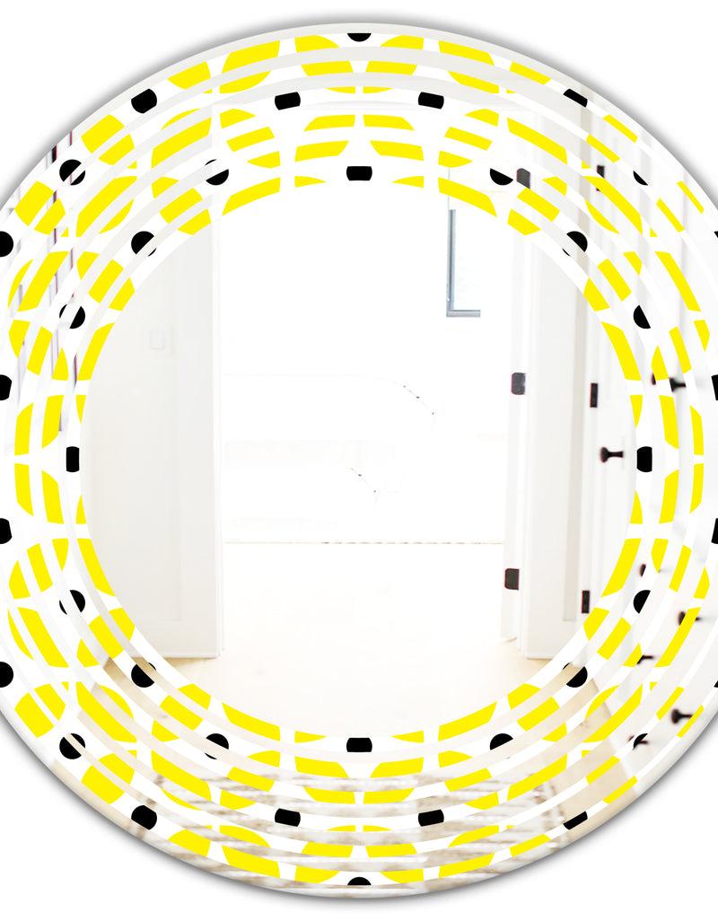 DesignQ Retro Geometric Design I - Modern Round Or Oval Wall Mirror - Wave