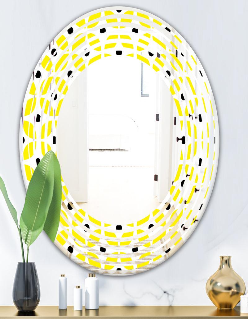DesignQ Retro Geometric Design I - Modern Round Or Oval Wall Mirror - Wave