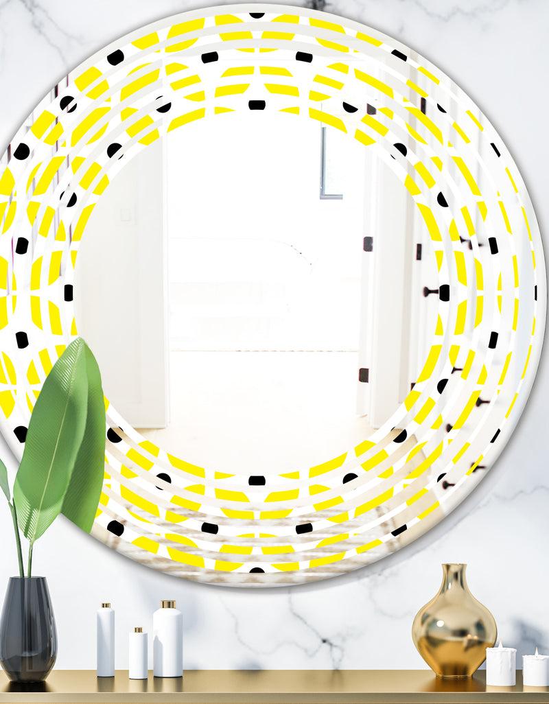 DesignQ Retro Geometric Design I - Modern Round or Oval Wall Mirror - Wave