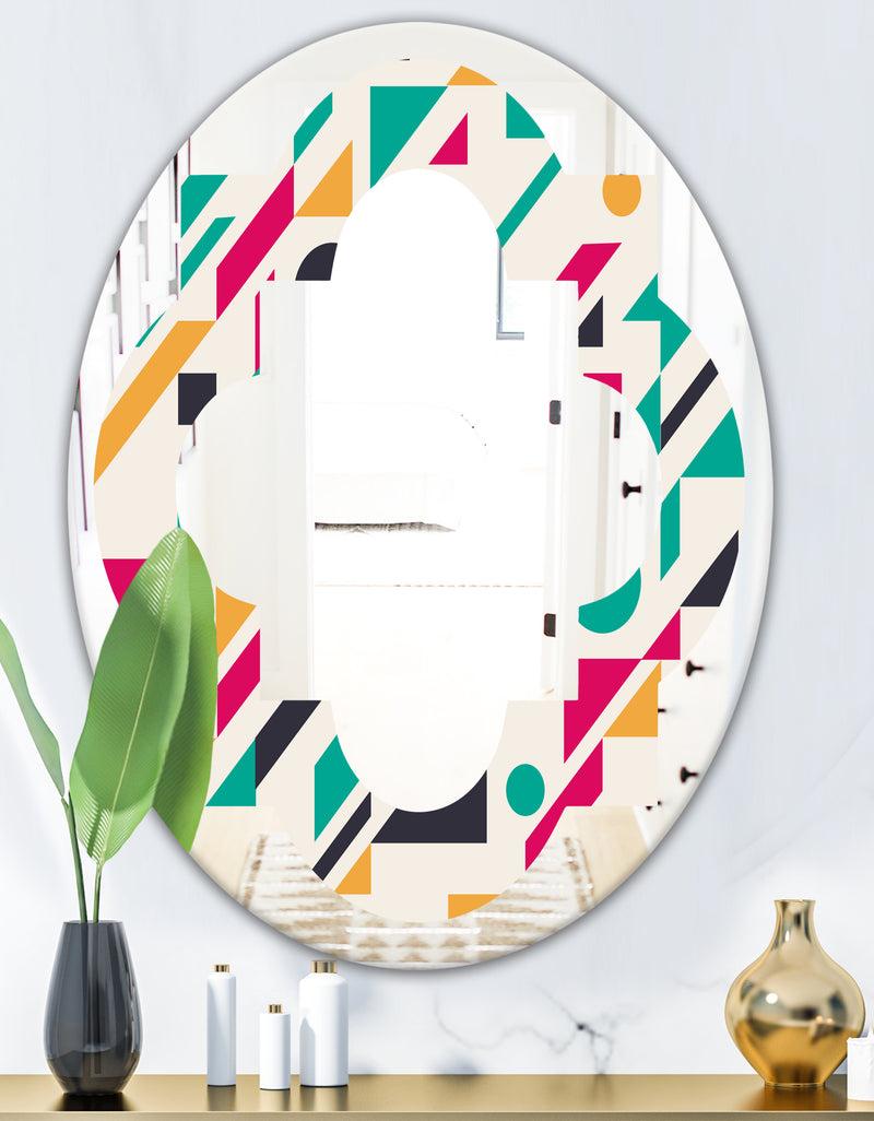 DesignQ Retro Geometric Design III - Modern Round Or Oval Wall Mirror - Quatrefoil