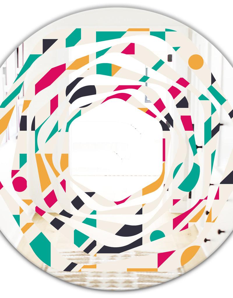 DesignQ Retro Geometric Design III - Modern Round Or Oval Wall Mirror - Whirl