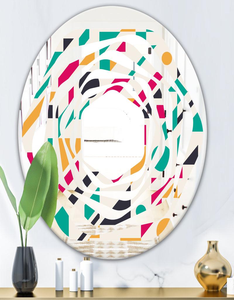 DesignQ Retro Geometric Design III - Modern Round Or Oval Wall Mirror - Whirl