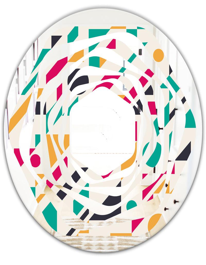DesignQ Retro Geometric Design III - Modern Round Or Oval Wall Mirror - Whirl