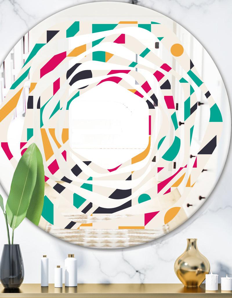 DesignQ Retro Geometric Design III - Modern Round or Oval Wall Mirror - Whirl