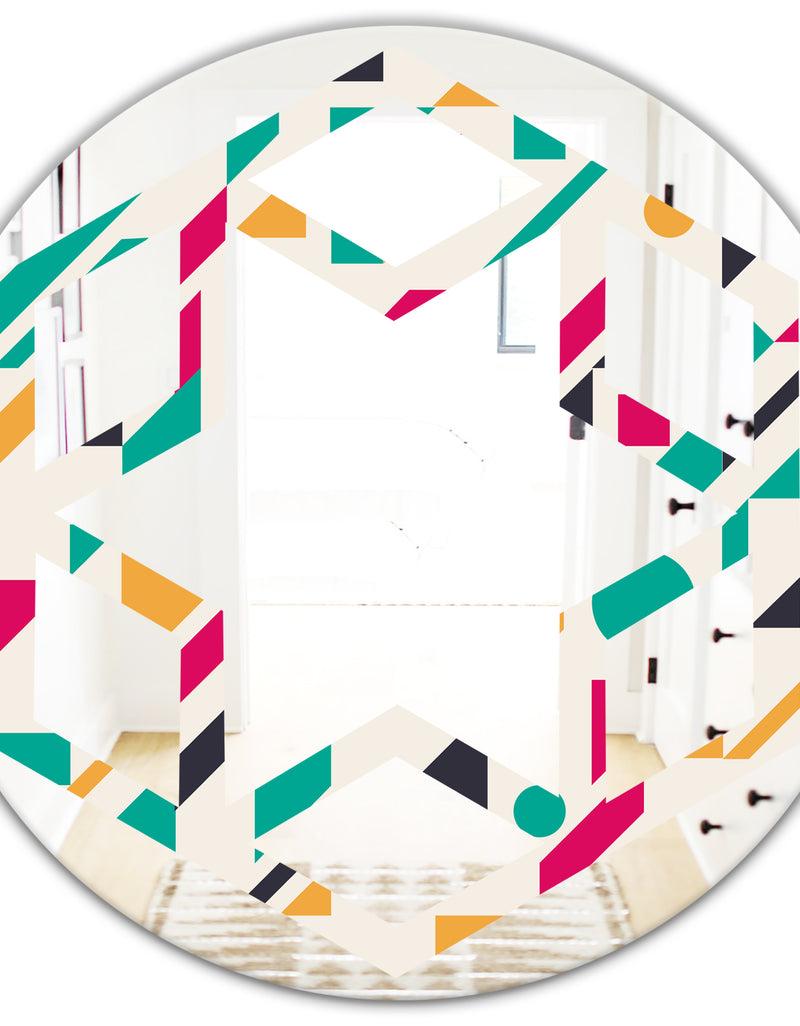 DesignQ Retro Geometric Design III - Modern Round Or Oval Wall Mirror - Hexagon Star